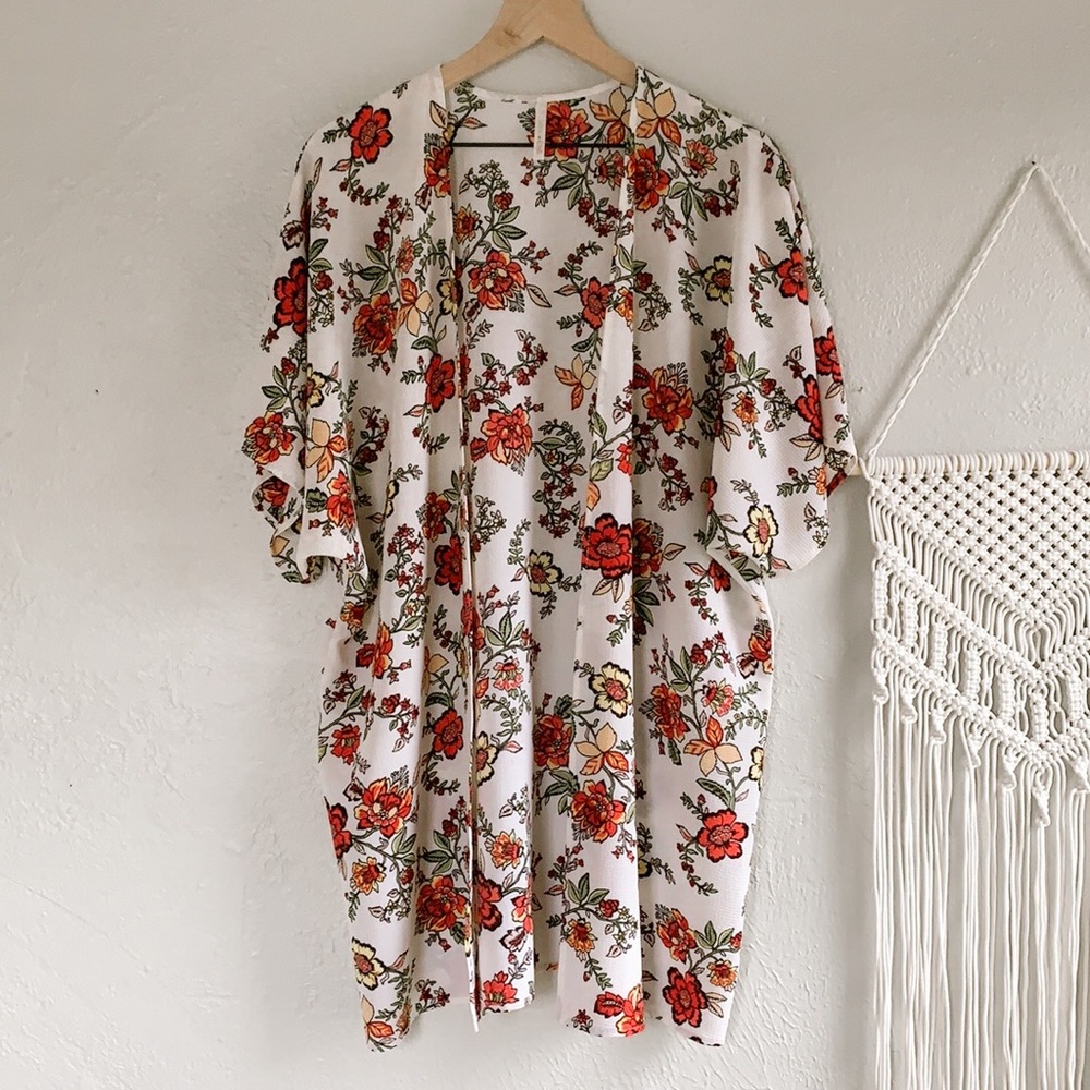 SOLD White & red Floral Kimono